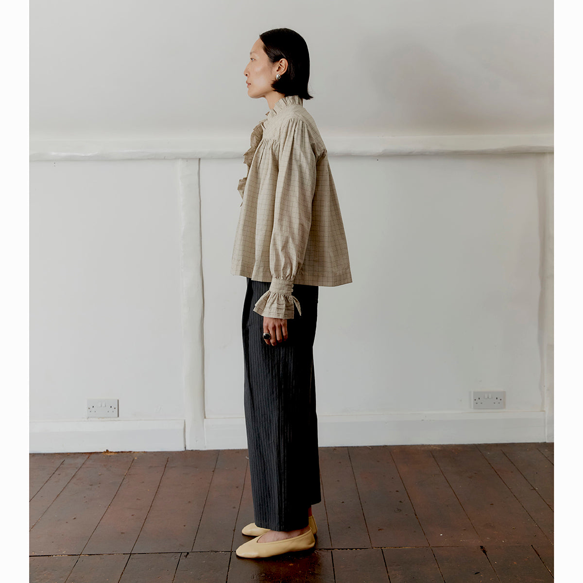 Cawley Studio Japanese Seersucker Sophie Shirt Natural Check