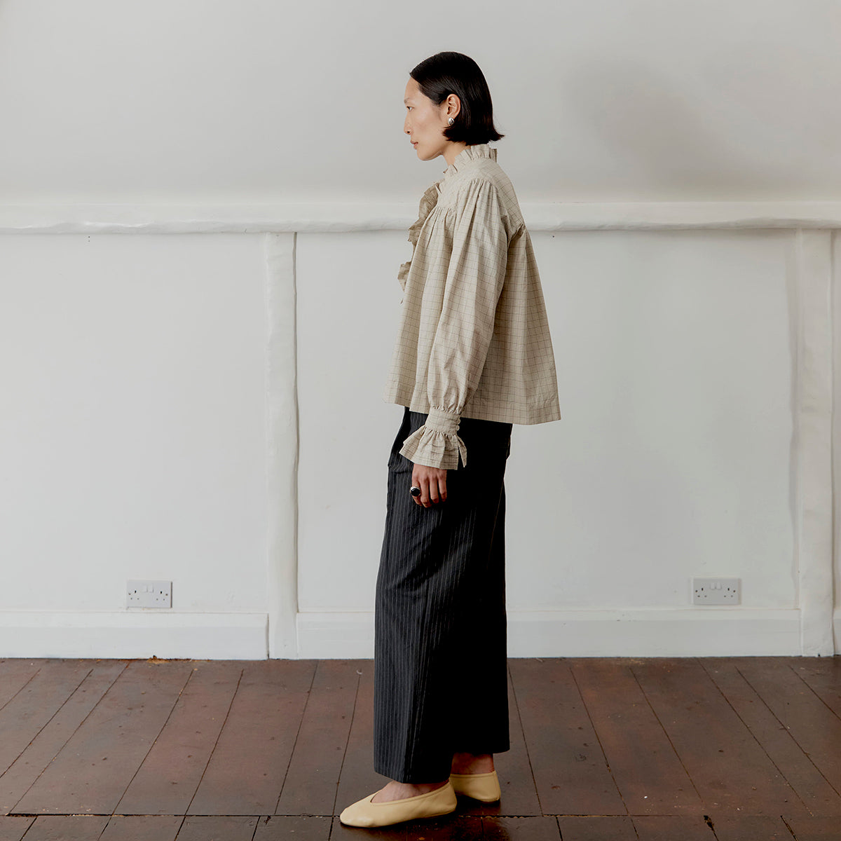 Cawley Studio Japanese Seersucker Sophie Shirt Natural Check