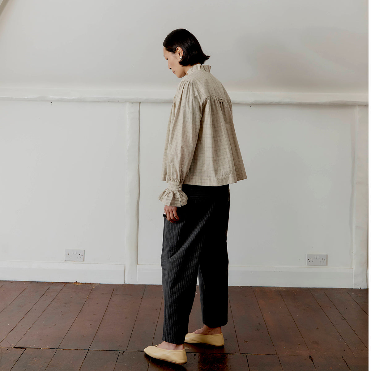 Cawley Studio Japanese Seersucker Sophie Shirt Natural Check