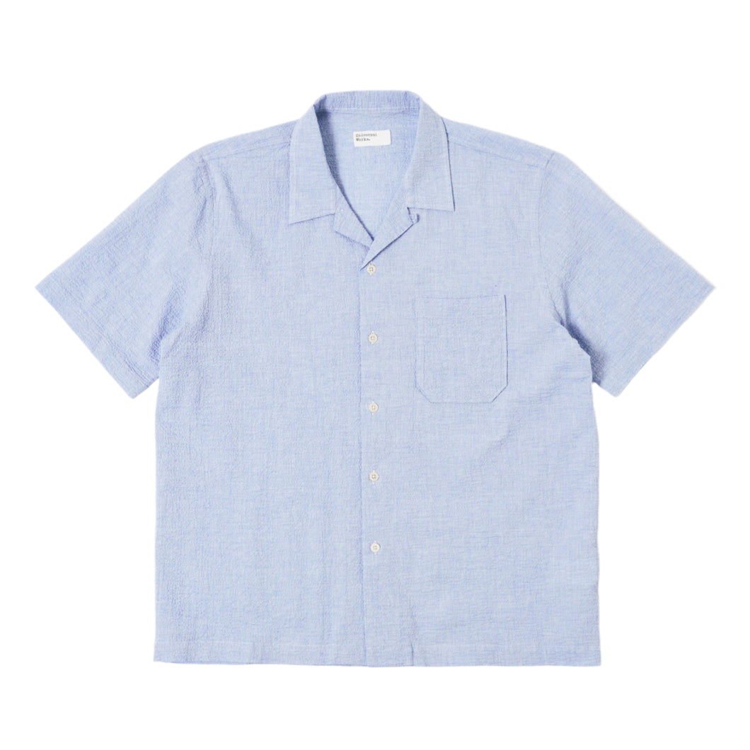 Universal Works Seersucker Road Shirt Pale Blue