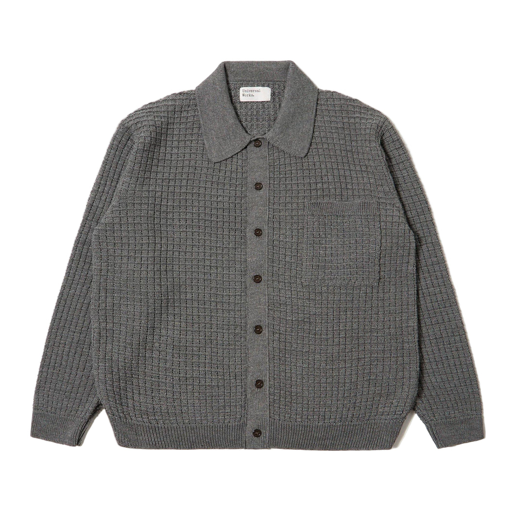 Universal Works Charlie Cardigan Textured Merino Knit Grey