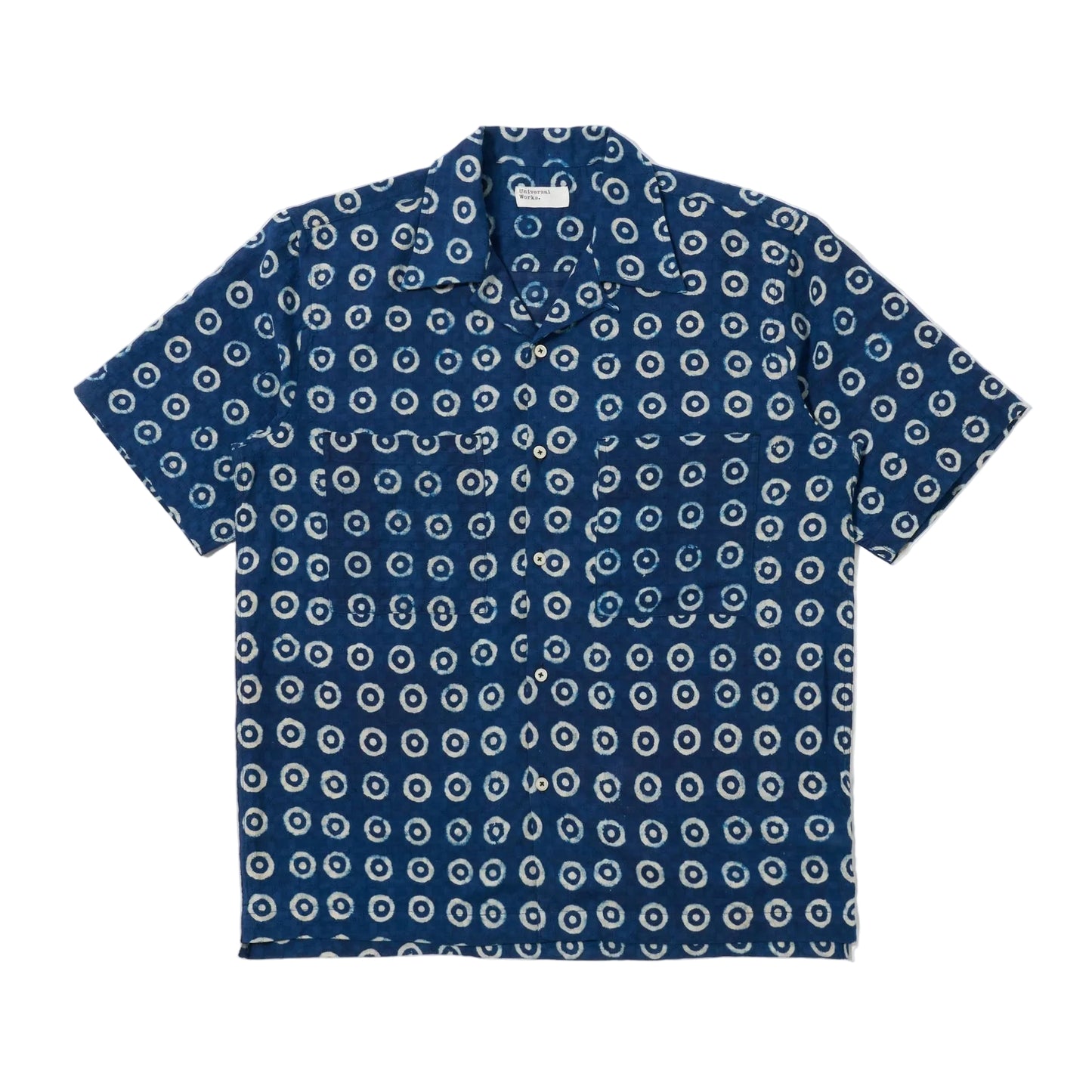 Universal Works Camper Shirt Block Print Circles Indigo