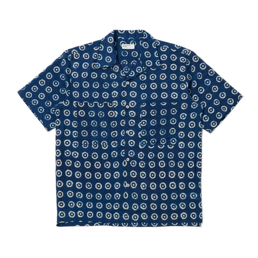 Universal Works Camper Shirt Block Print Circles Indigo