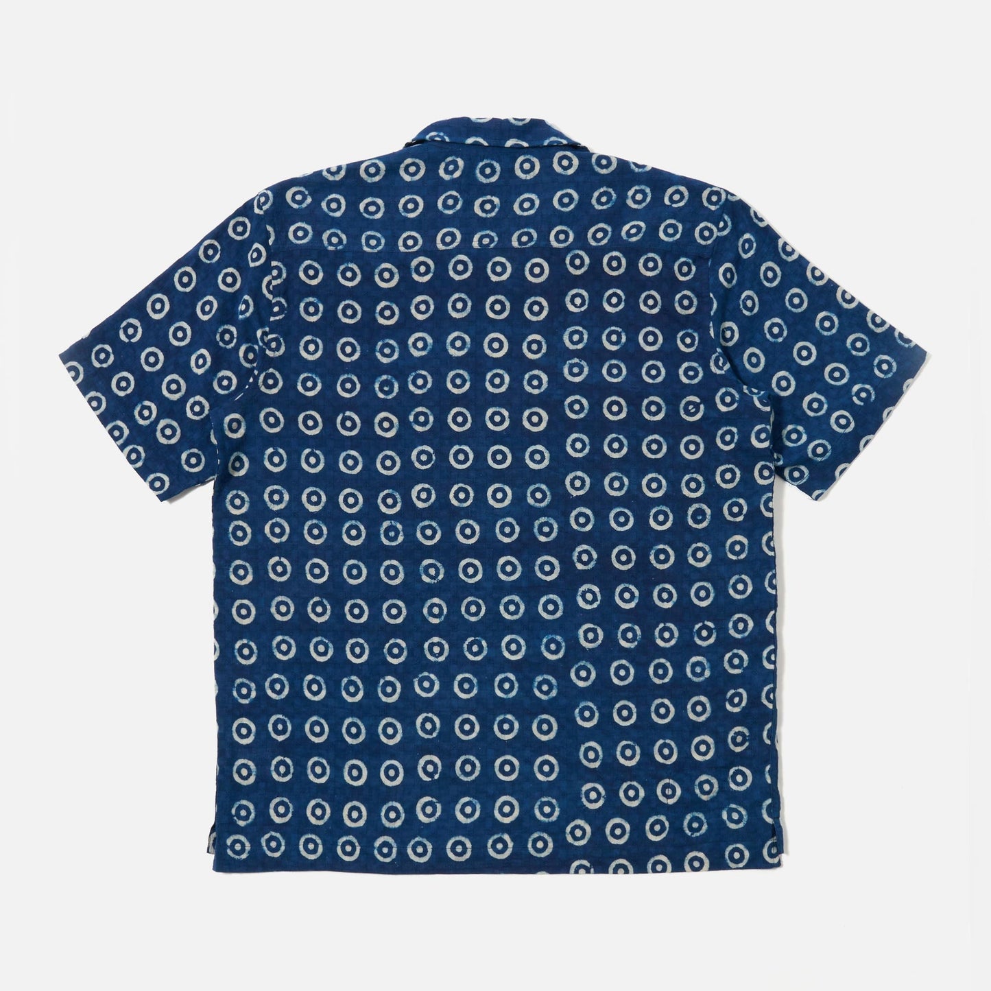Universal Works Camper Shirt Block Print Circles Indigo