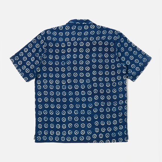 Universal Works Camper Shirt Block Print Circles Indigo