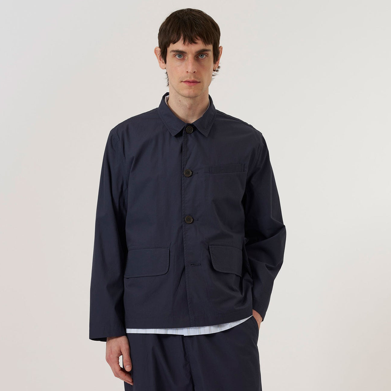 Universal Works Peached Poplin Franck Jacket Navy
