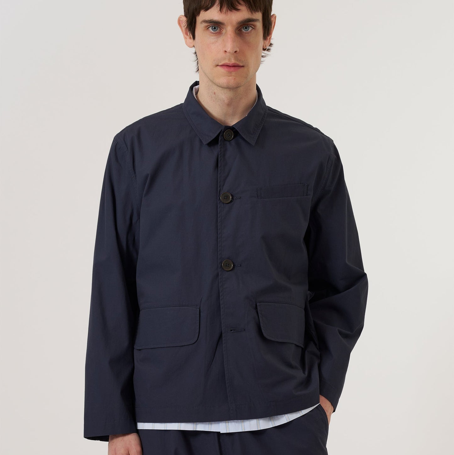 Universal Works Peached Poplin Franck Jacket Navy