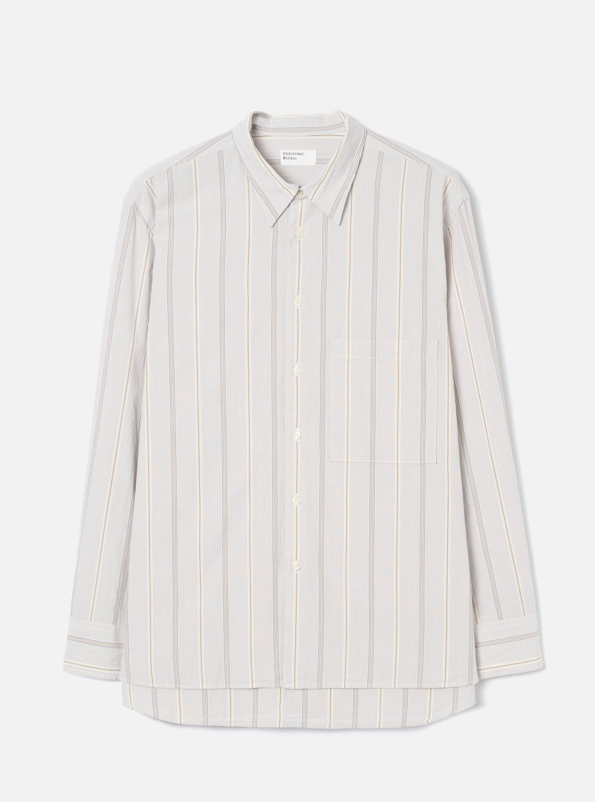 Universal Works Monk Organic Stripe Square Pocket Shirt Dove