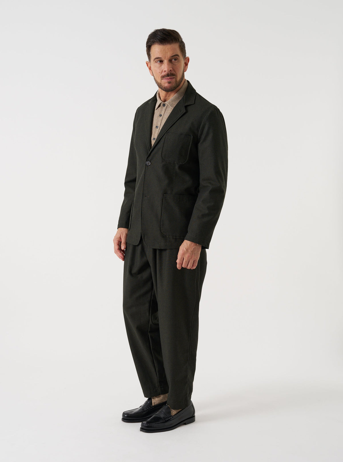Universal Works Recycled Italian Tweed Military Chino Olive