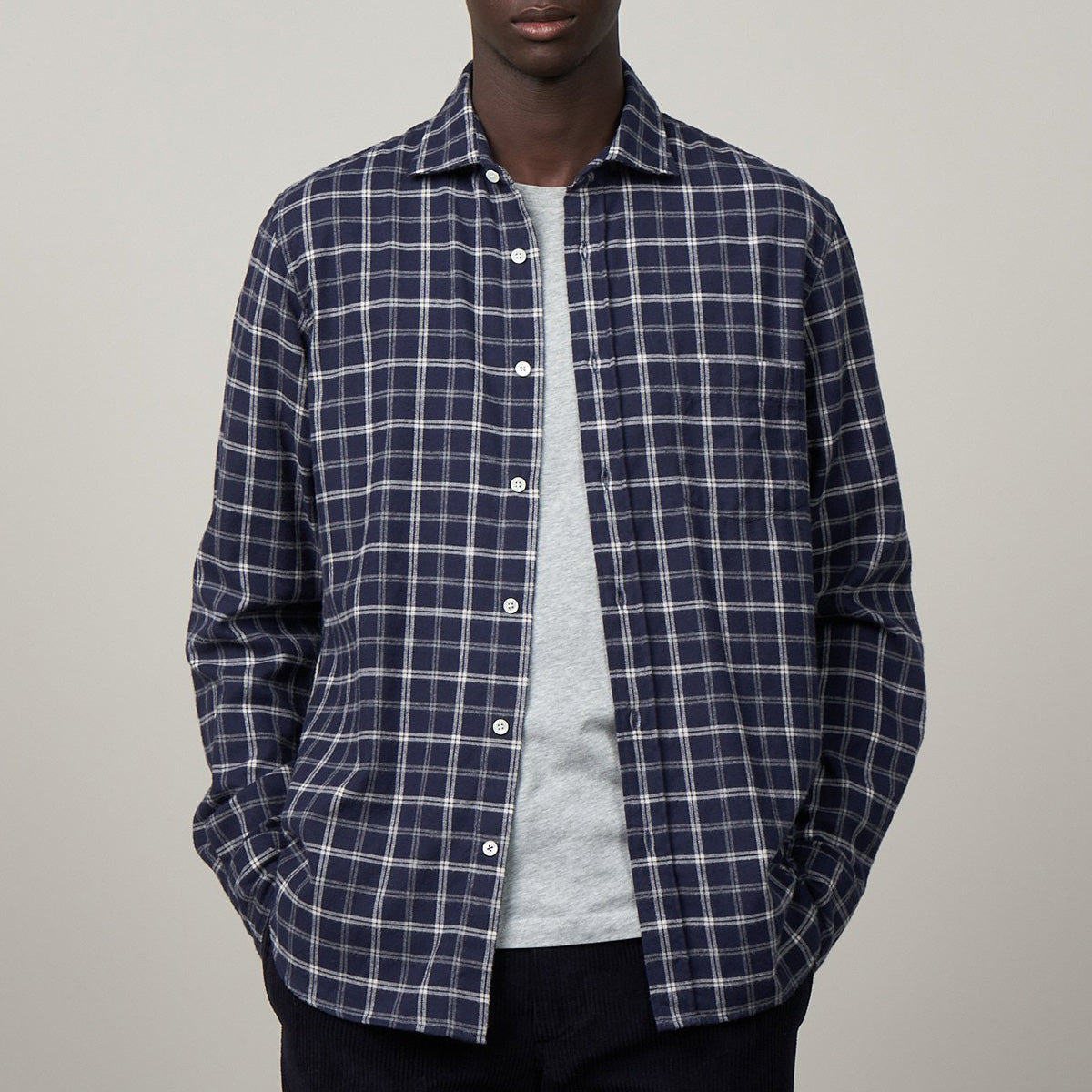 Hartford Navy Plaid Flannel Paul Shirt