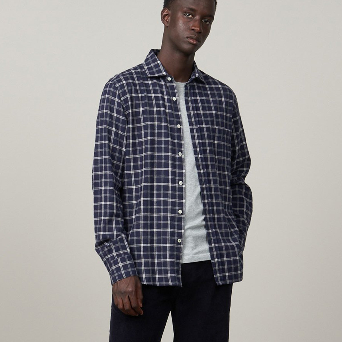 Hartford Navy Plaid Flannel Paul Shirt