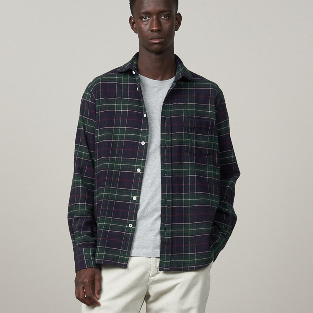 Hartford Paul Shirt Tartan  Green and Navy Flannel