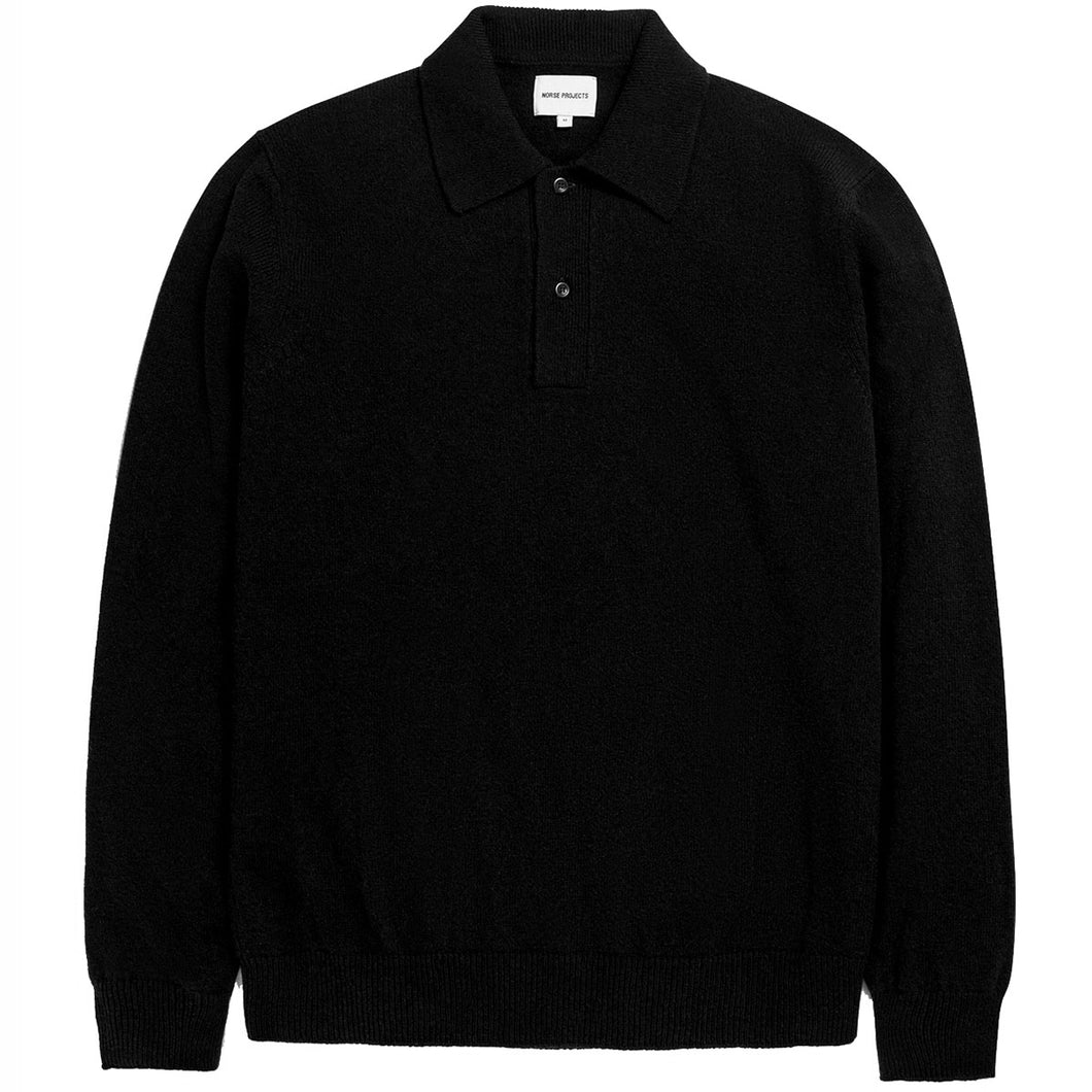Norse Projects Marco Merino Lambswool Polo Black
