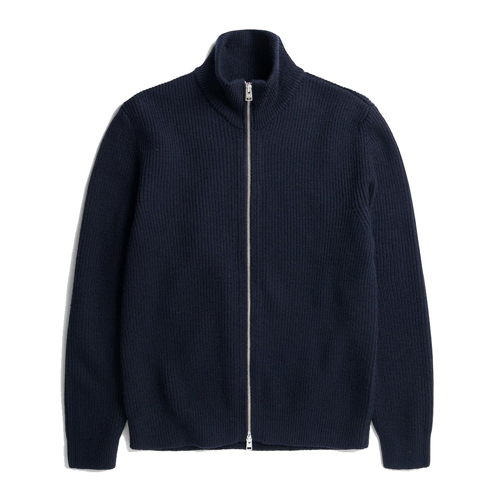 Norse Projects Hagen Wool Cotton Rib Full Zip Jacket Dark Navy