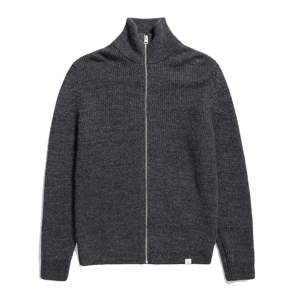 Norse Projects Hagen Wool Cotton Rib Full Zip Jacket Dark Grey Melange