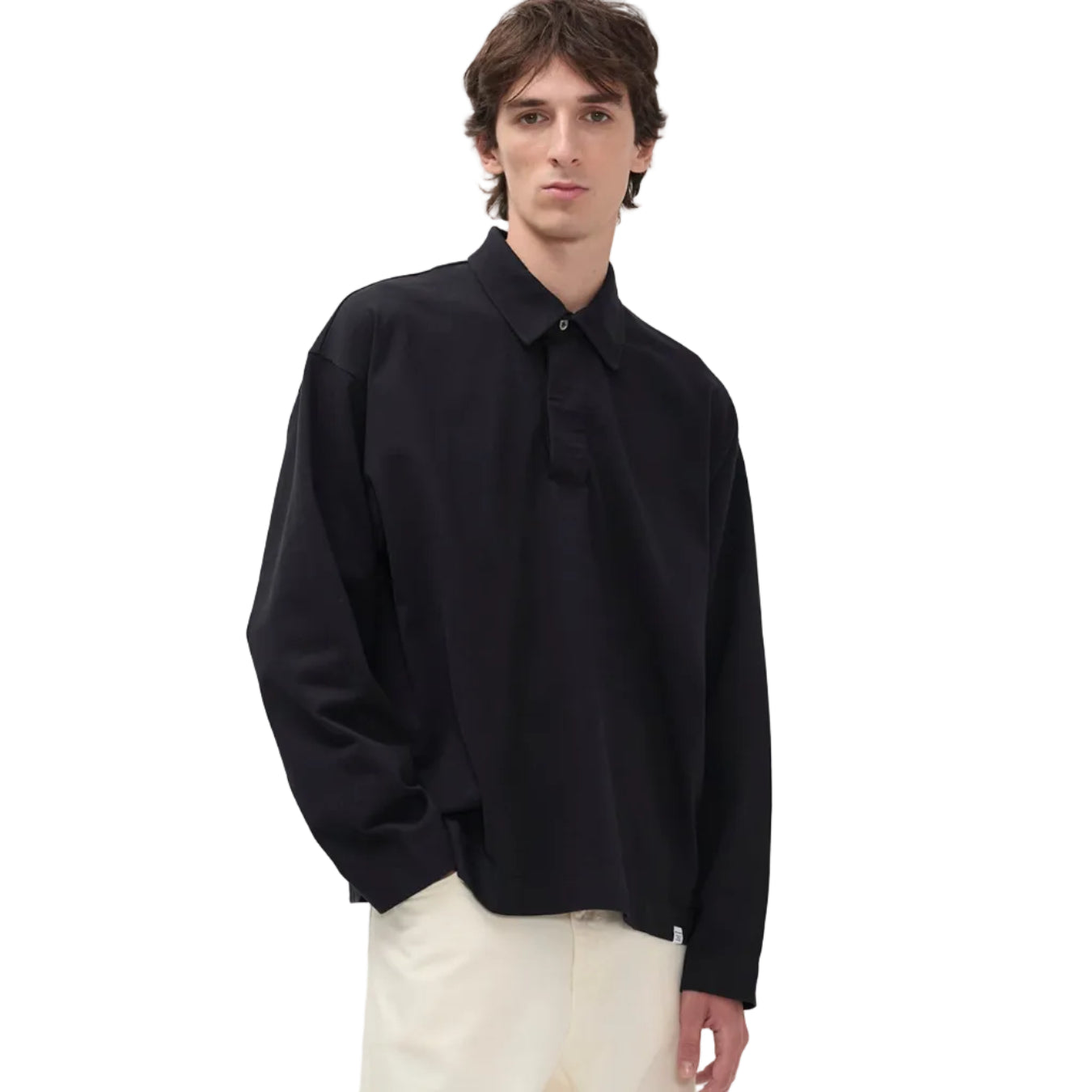 Norse Projects Isefjord Compact Cotton LS Polo Black