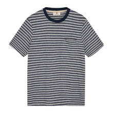 Load image into Gallery viewer, Anerkjendt Akkikki Cotton Linen Stripe Tee Sky Captain
