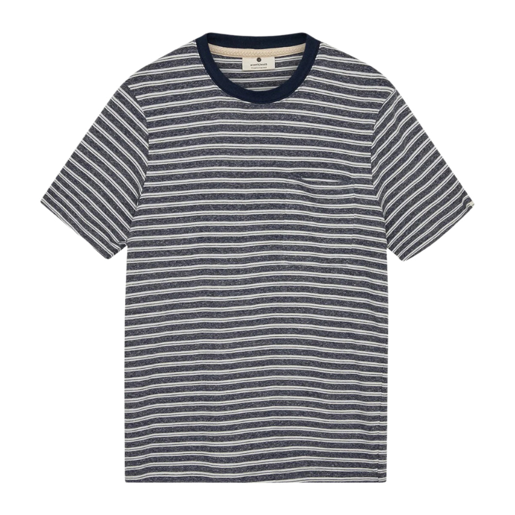 Anerkjendt Akkikki Cotton Linen Stripe Tee Sky Captain