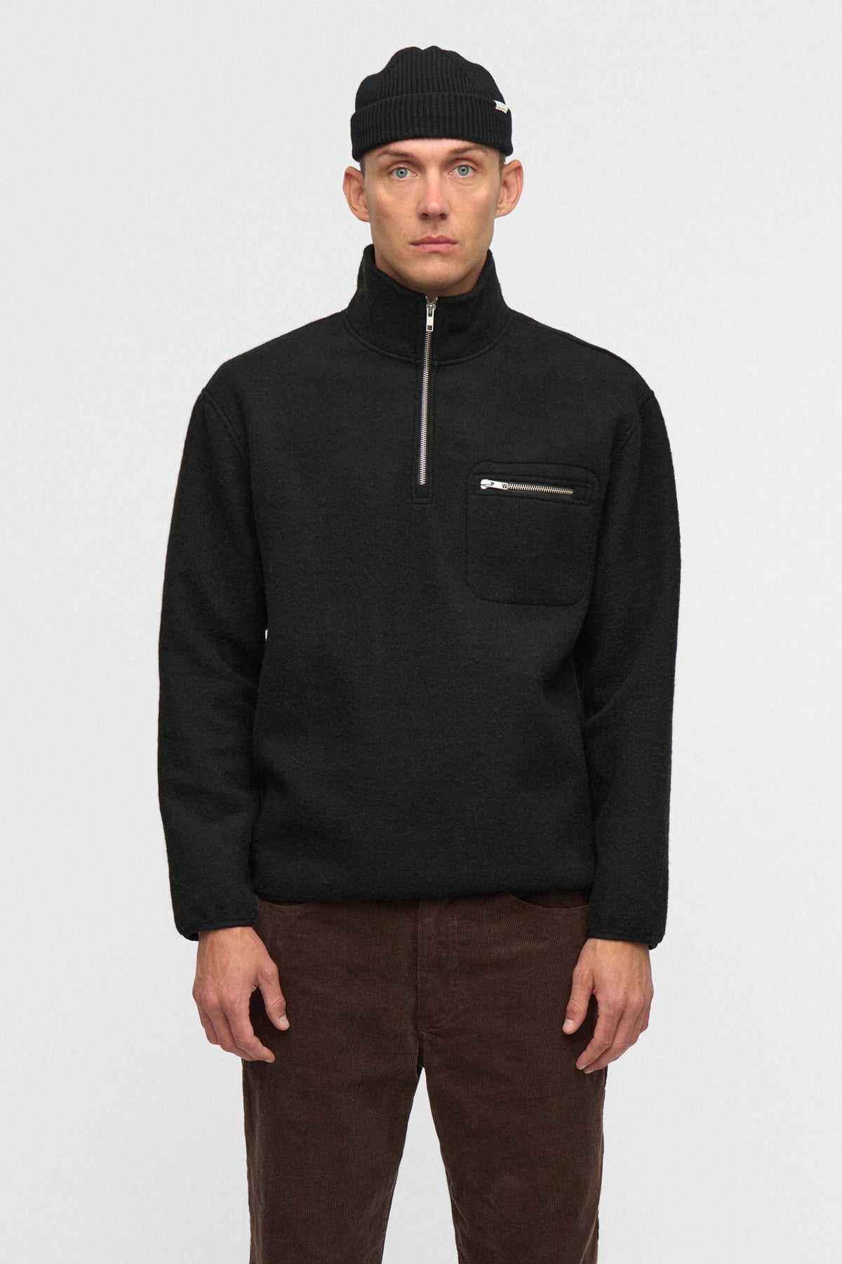 Anerkjendt Aktoni Half Zip  Boiled Wool Caviar