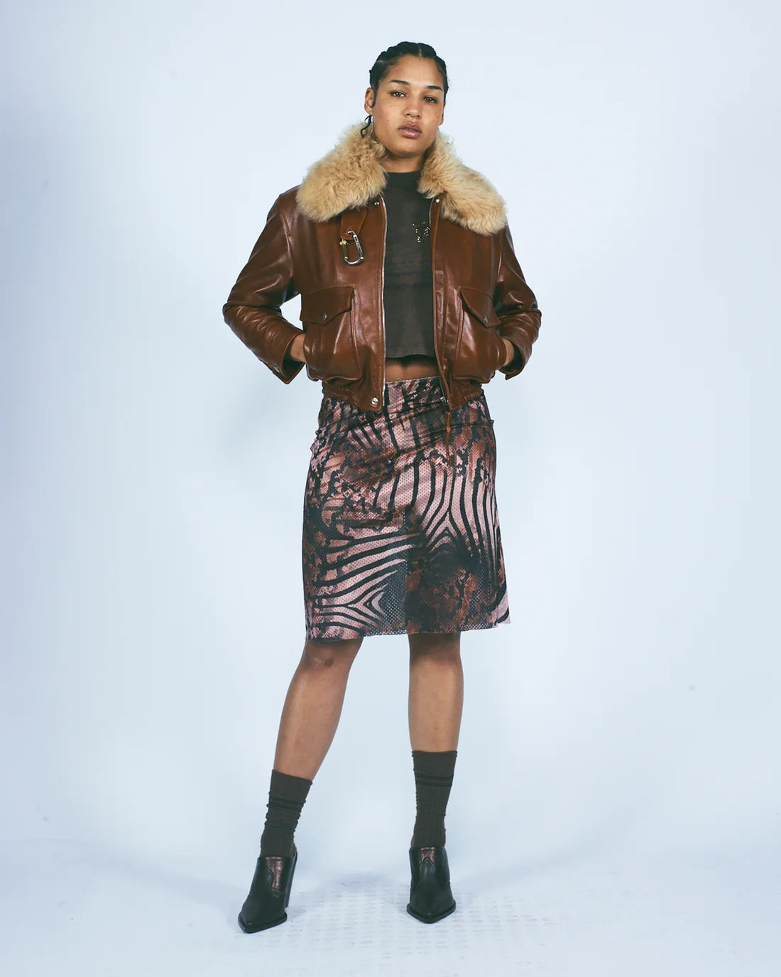 Aries Animal Airtex Midi Skirt Brown