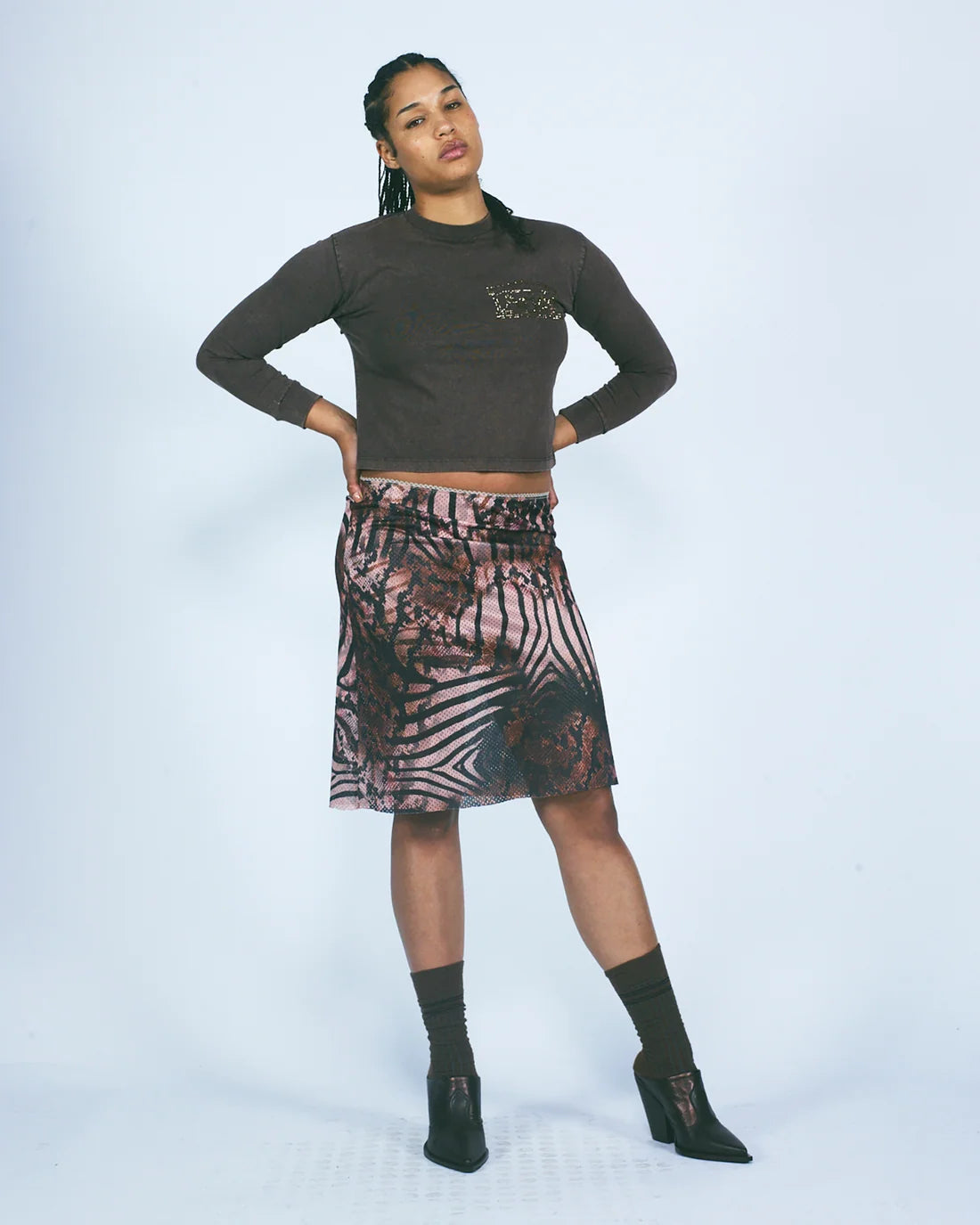 Aries Animal Airtex Midi Skirt Brown