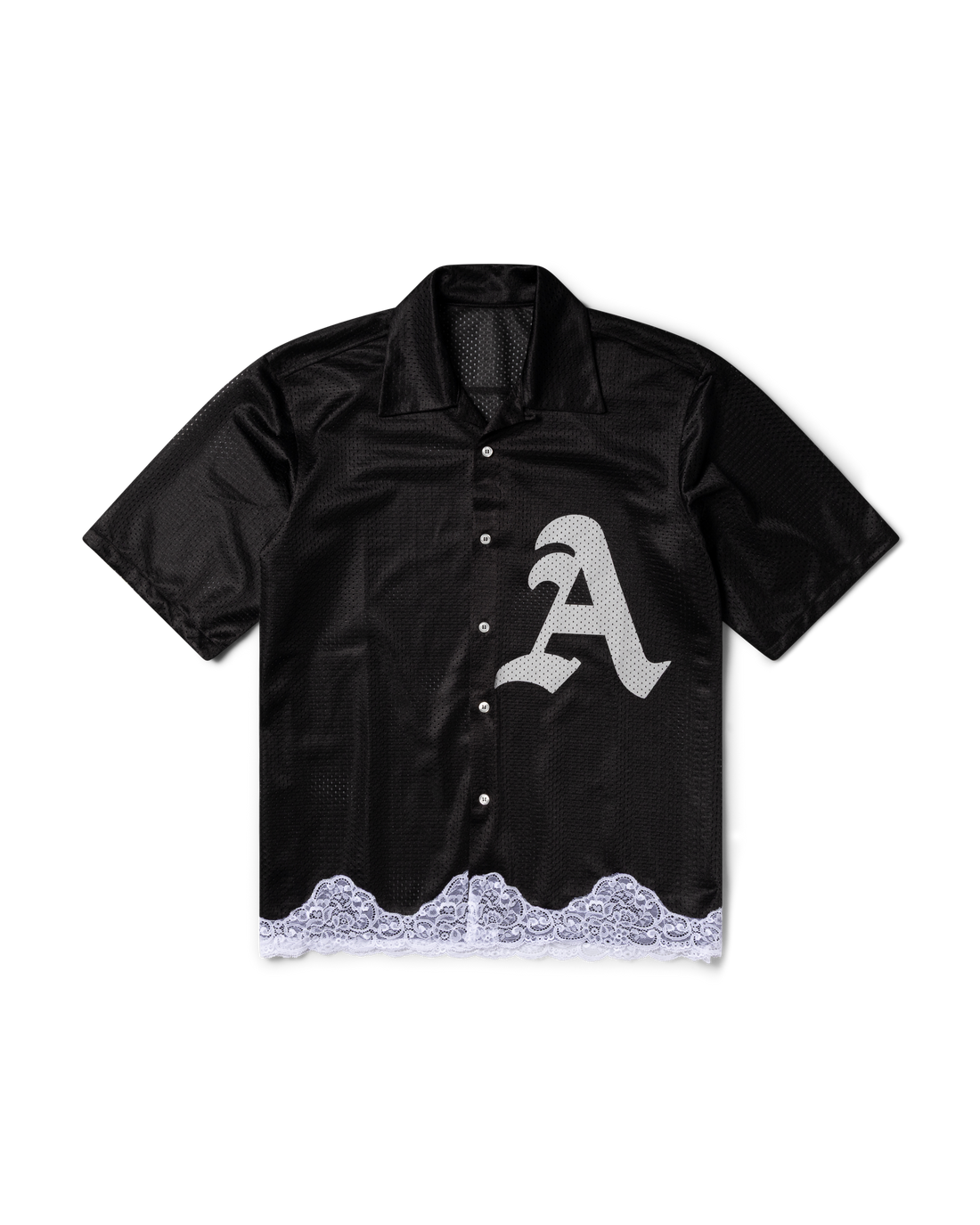 Aries Gothic Lace Airtex Hawaiian Shirt Black