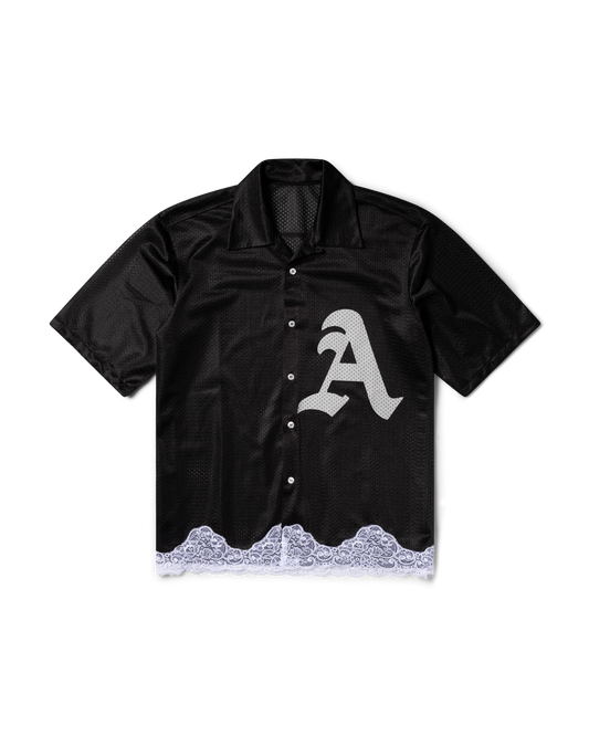 Aries Gothic Lace Airtex Hawaiian Shirt Black