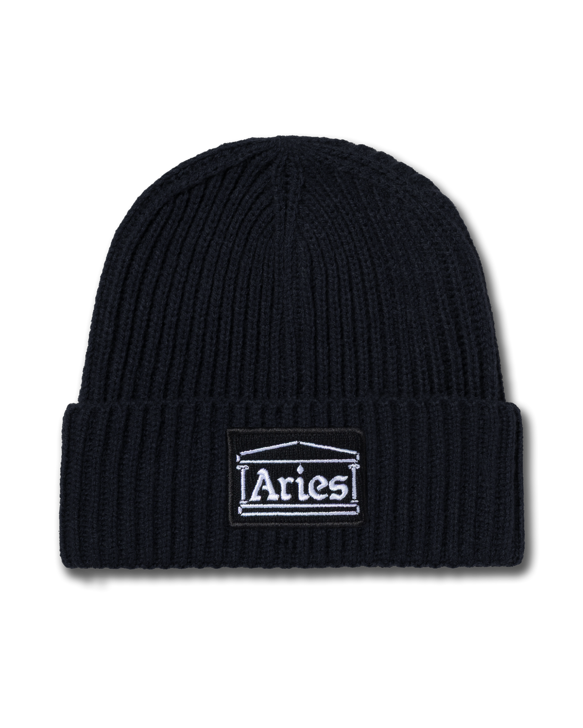 Aries Temple Patch Rib Knit Beanie Black