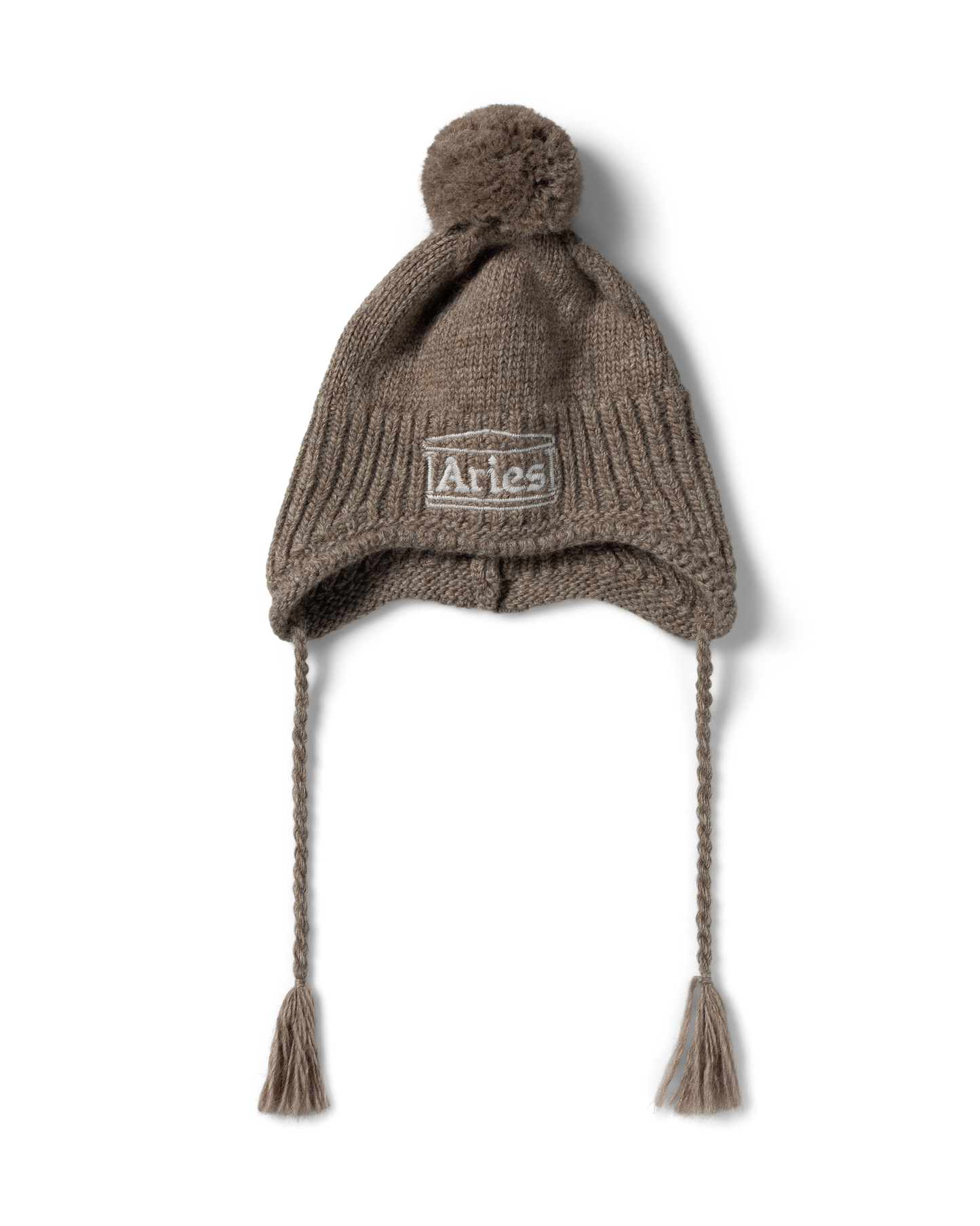 Aries Chunky Knit Pom Pom Beanie Brown