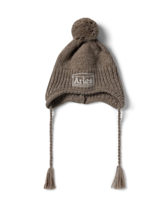 Aries Chunky Knit Pom Pom Beanie Brown