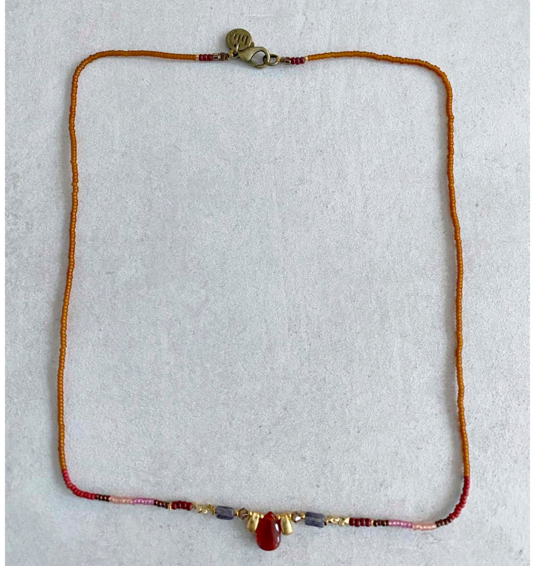 Blythe-B Carnelian pear briolette with gold plated drops and labradonite rectangle beads