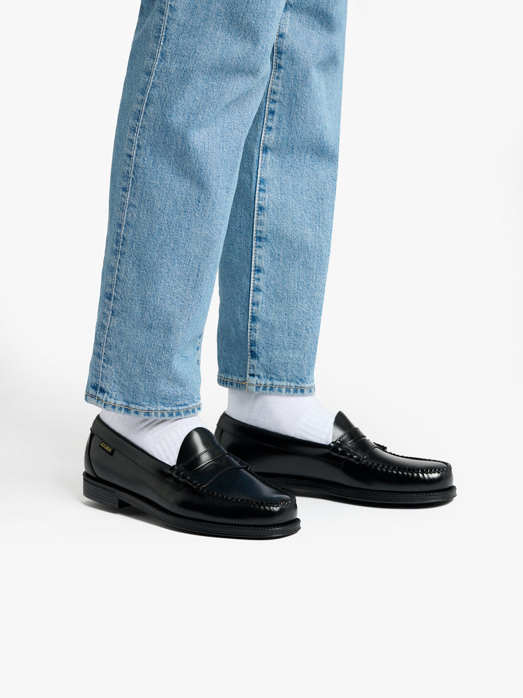 GH BASS Easy Weejuns Larson Flag Penny Loafers Black Leather