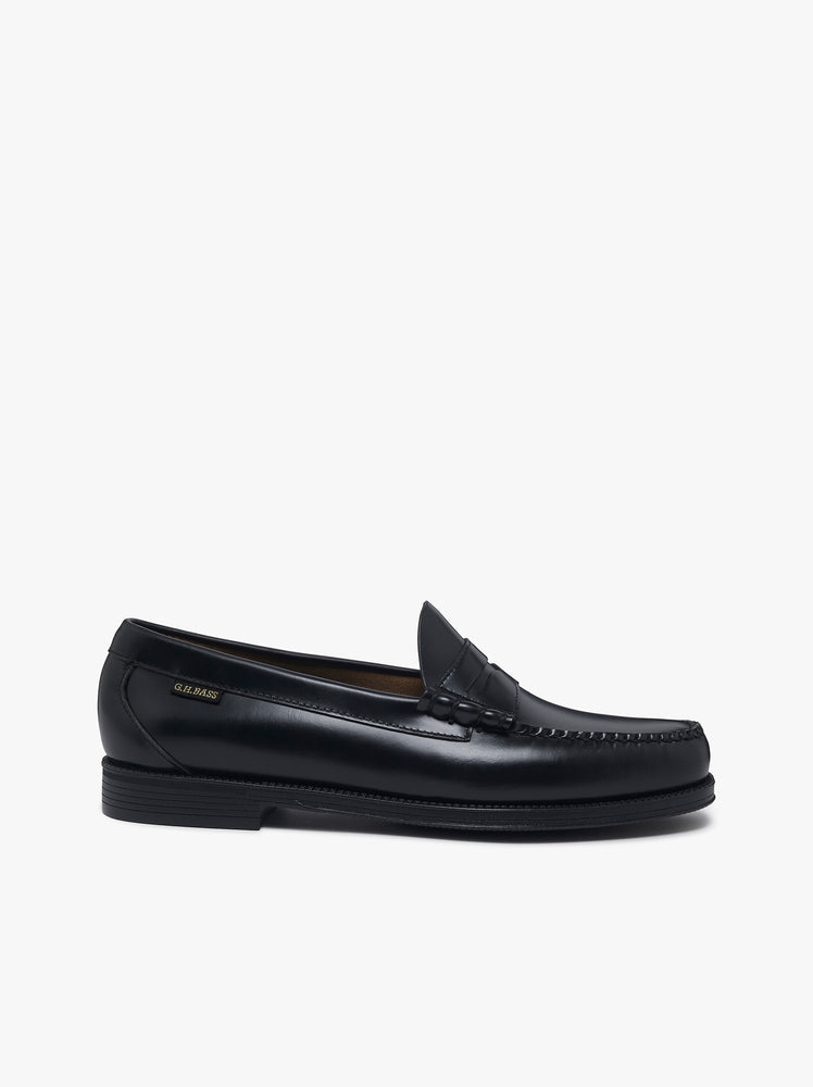 GH BASS Easy Weejuns Larson Flag Penny Loafers Black Leather