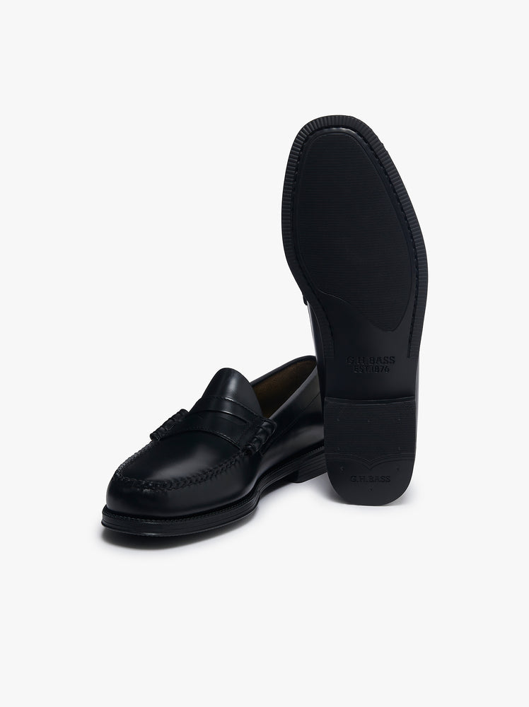 GH BASS Easy Weejuns Larson Flag Penny Loafers Black Leather