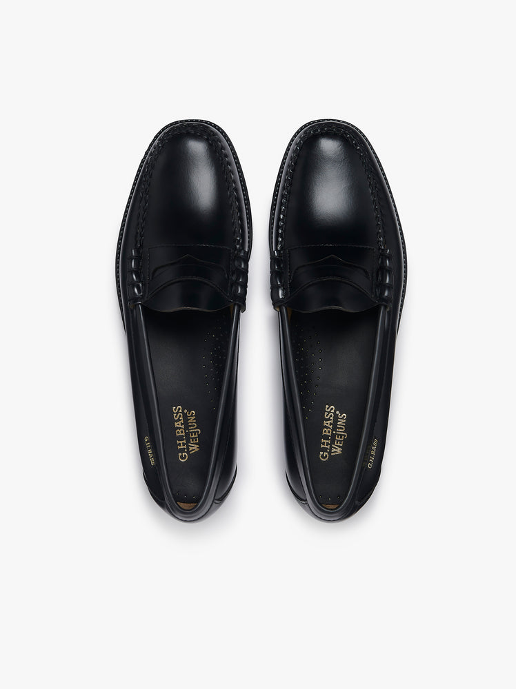 GH BASS Easy Weejuns Larson Flag Penny Loafers Black Leather