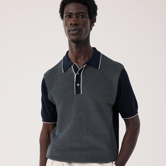 Hartford Knitted Pullover Jacquard Polo Dark Navy