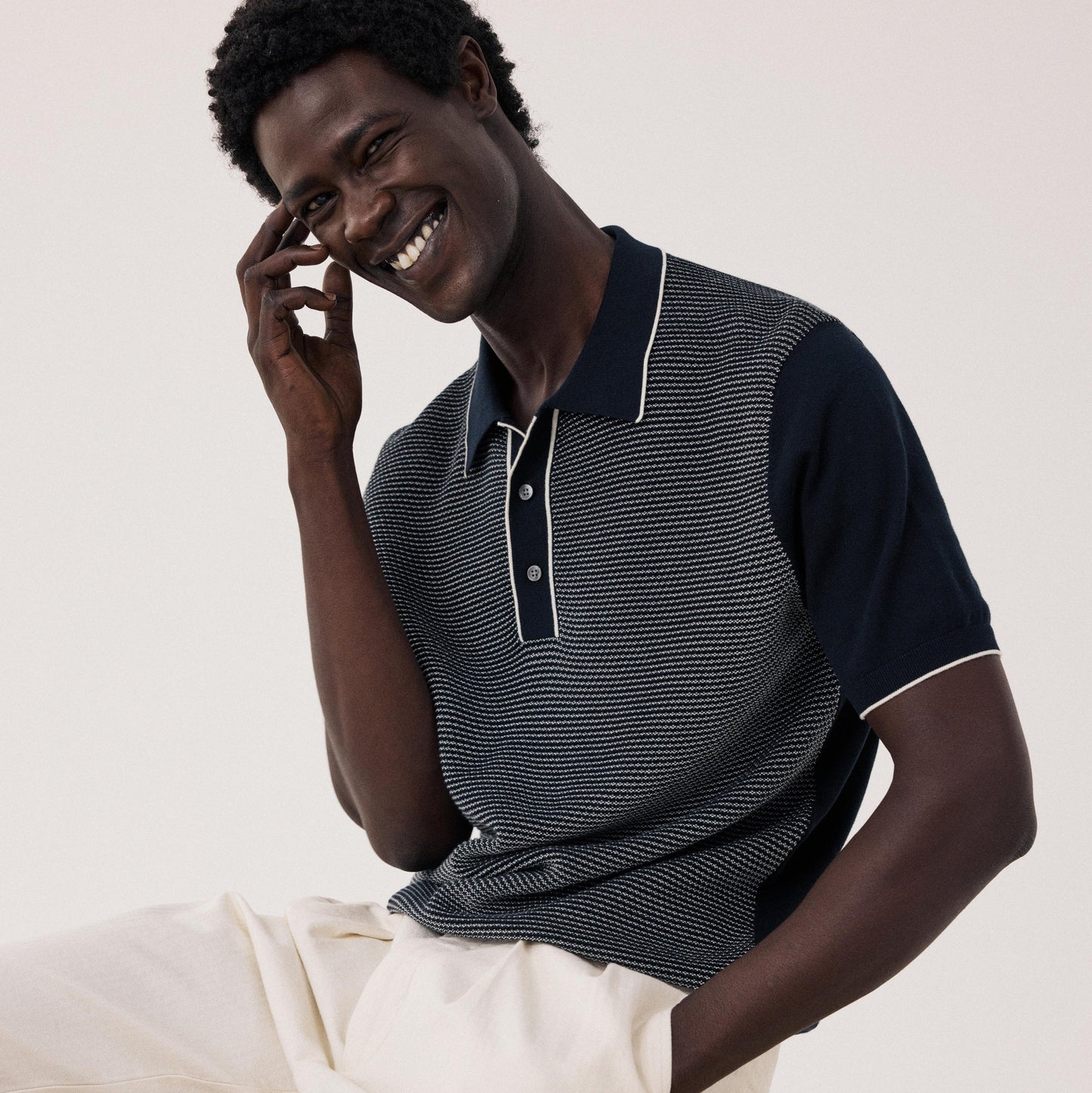 Hartford Knitted Pullover Jacquard Polo Dark Navy