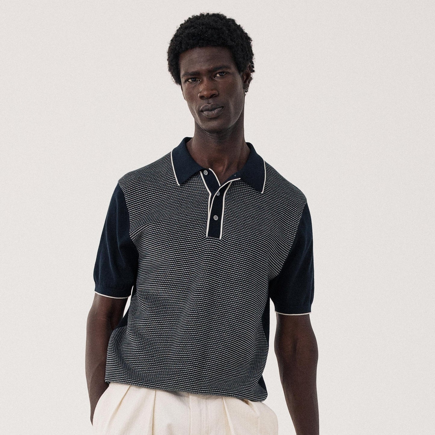 Hartford Knitted Pullover Jacquard Polo Dark Navy