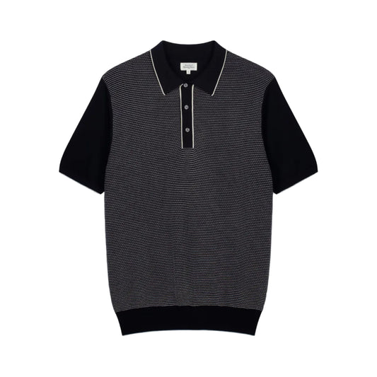 Hartford Knitted Pullover Jacquard Polo Dark Navy