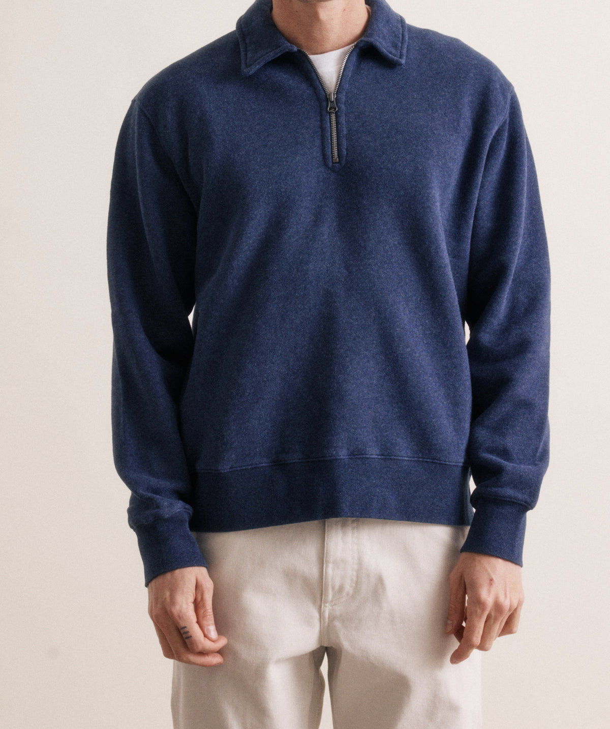 Hartford Zipper Polo Knit Sweatshirt Heather Blue