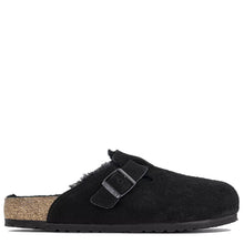 Load image into Gallery viewer, Birkenstock Boston Shearling Suede Leather Black Narrow Fit
