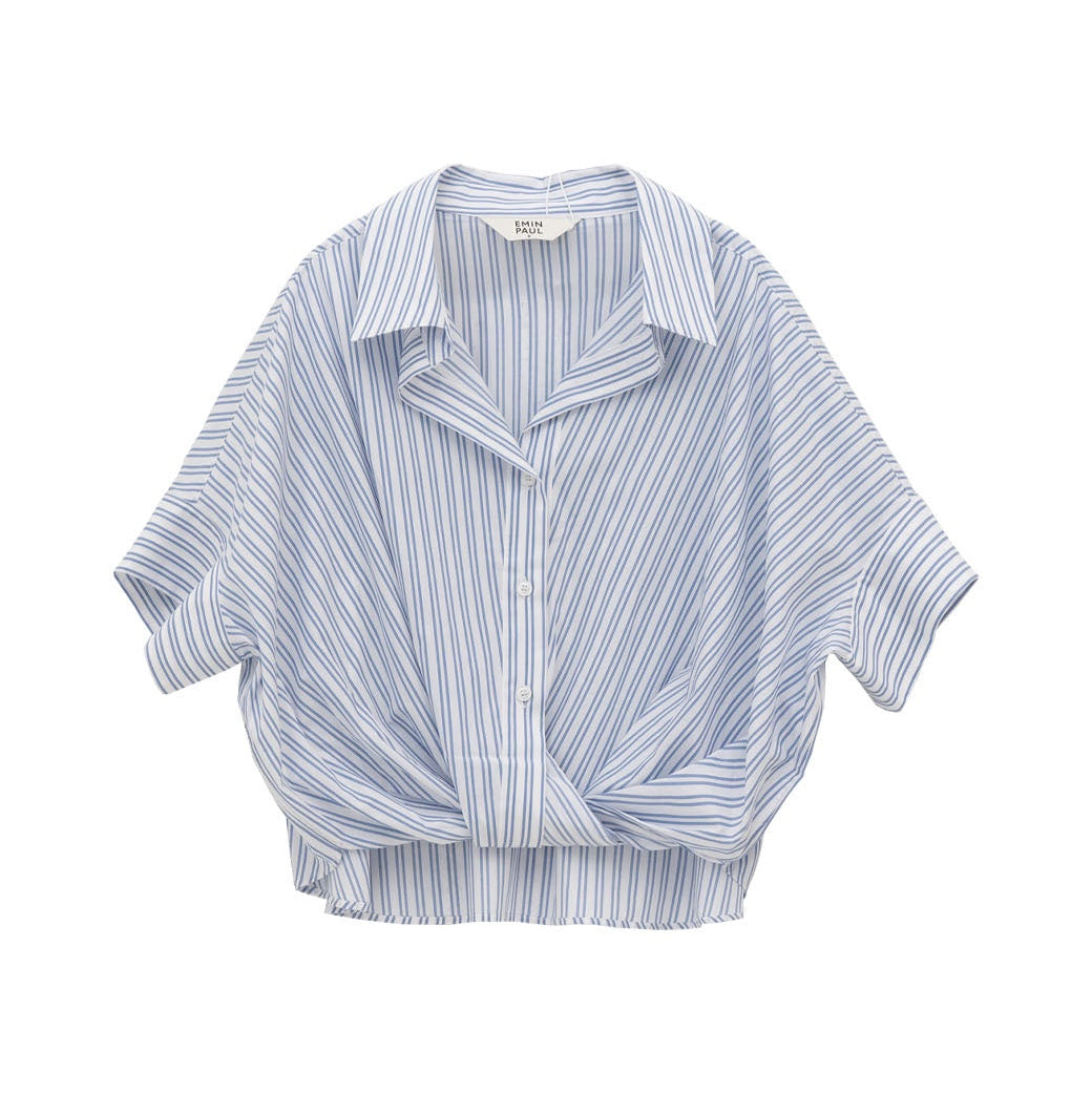 Emin+Paul Twisted Hem Short Sleeve Shirt Stripe