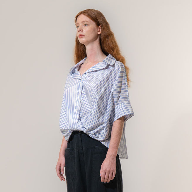 Emin+Paul Twisted Hem Short Sleeve Shirt Stripe