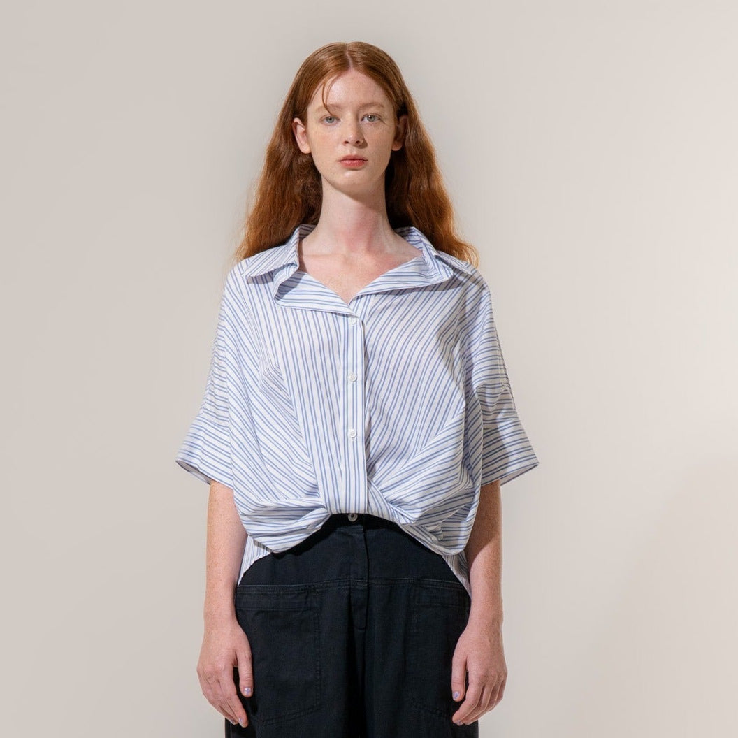 Emin+Paul Twisted Hem Short Sleeve Shirt Stripe
