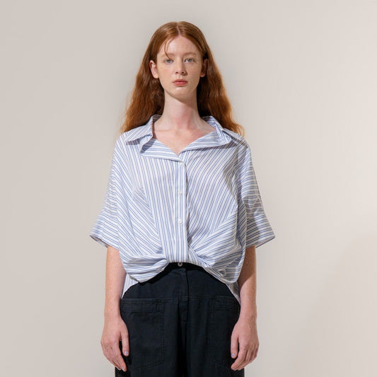 Emin+Paul Twisted Hem Short Sleeve Shirt Stripe