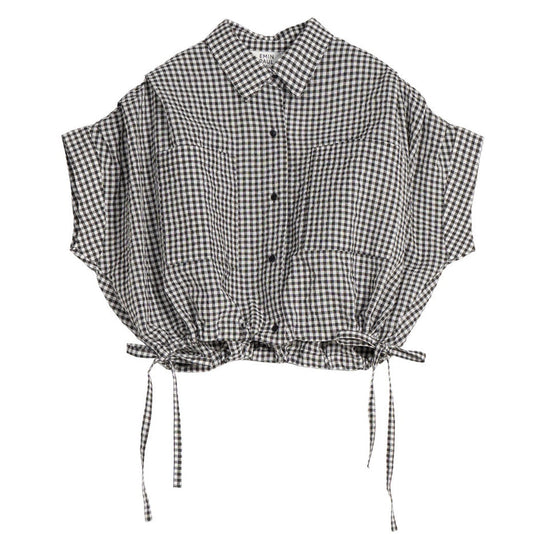 Emin+Paul Cropped Pleated Sleeve Blouse Black check