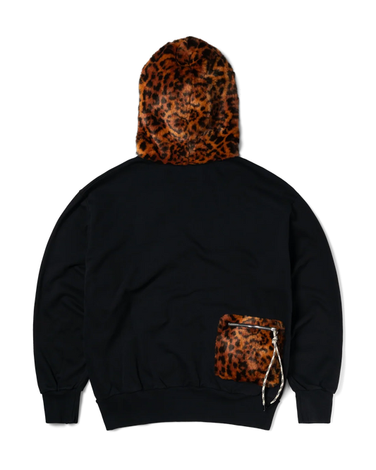 Aries Furry Zip Through Hoodie Black Cheetah
