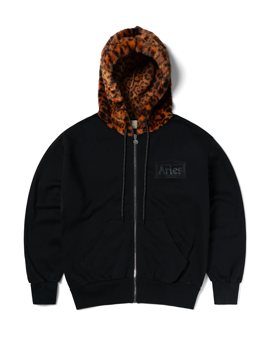 Aries Furry Zip Through Hoodie Black Cheetah
