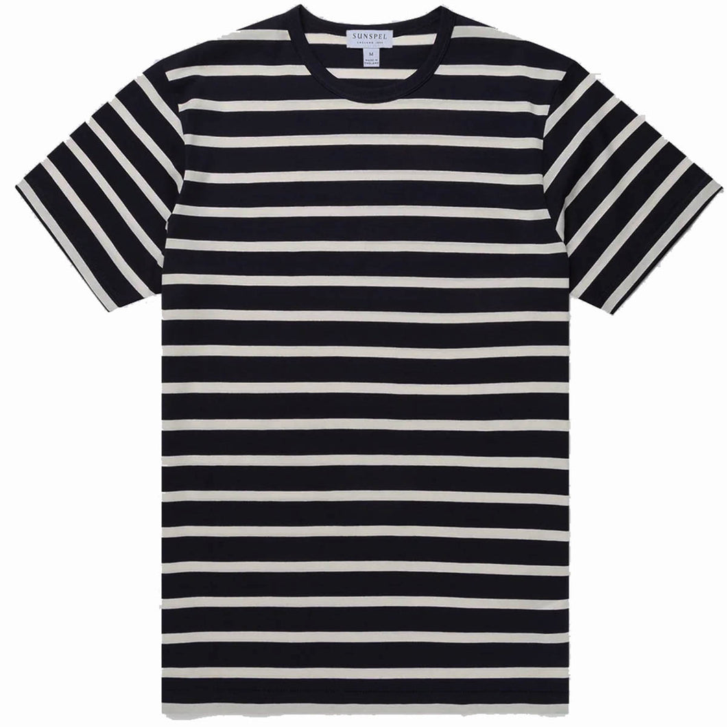 Sunspel Classic T‑shirt Navy/Ecru Breton Stripe