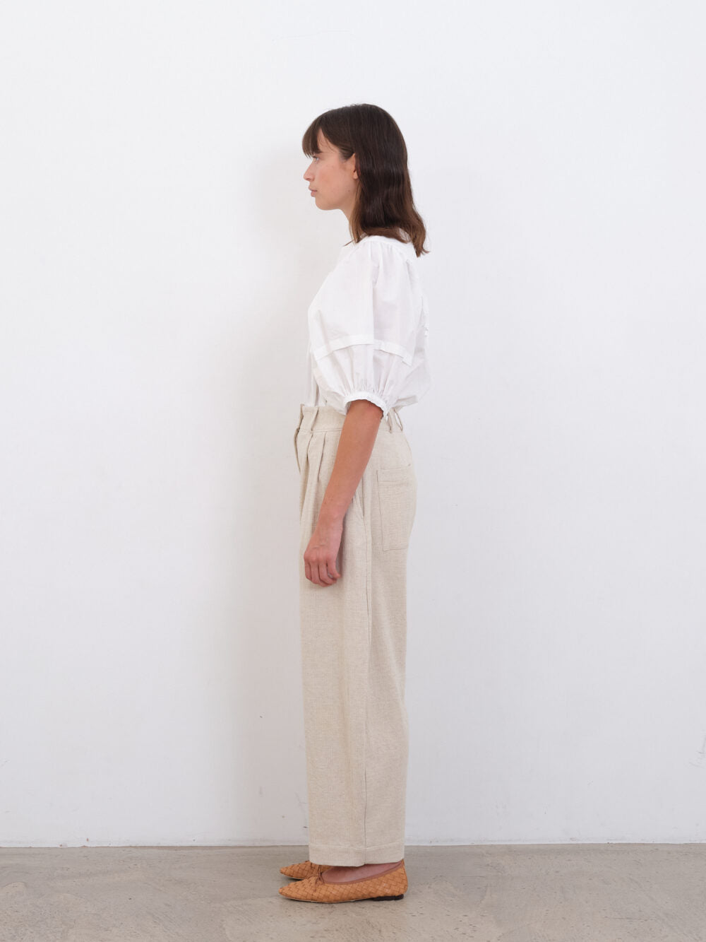 Cawley Studio Japanese Basket Weave Cotton Robyn Trousers Natural